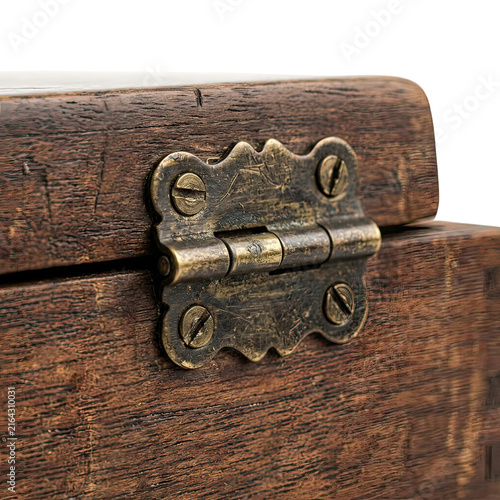 Rustic Wooden Chest with Antique Brass Hinge