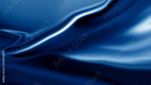 Abstract deep blue silk wave texture with elegant fabric folds creating luminous flowing drapery for luxury background.