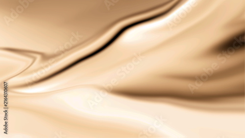 Abstract smooth silk wave texture featuring warm golden beige fabric folds creating luxurious flowing drapery backdrop.