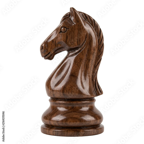 Polished Wooden Knight Chess Horse Piece on Black