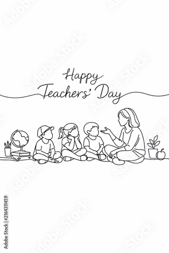 Happy Teachers Day Illustration with Children and Teacher