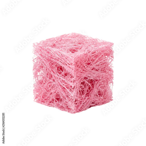 Pink Sponge Like Cube With Net Texture On Transparent Background