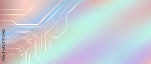 Iridescent Futuristic Pastel Circuitry Abstract Background with Glowing Neon Lines
