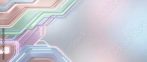Iridescent Futuristic Pastel Circuitry Abstract Background with Glowing Neon Lines