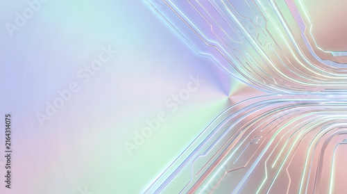 Iridescent Futuristic Pastel Circuitry Abstract Background with Glowing Neon Lines
