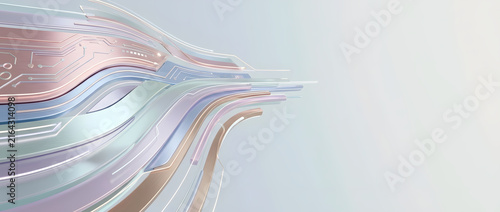 Iridescent Futuristic Pastel Circuitry Abstract Background with Glowing Neon Lines