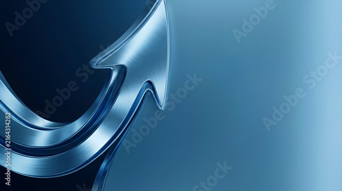 Brushed Metallic Blue Curved Growth Arrow for Business Success