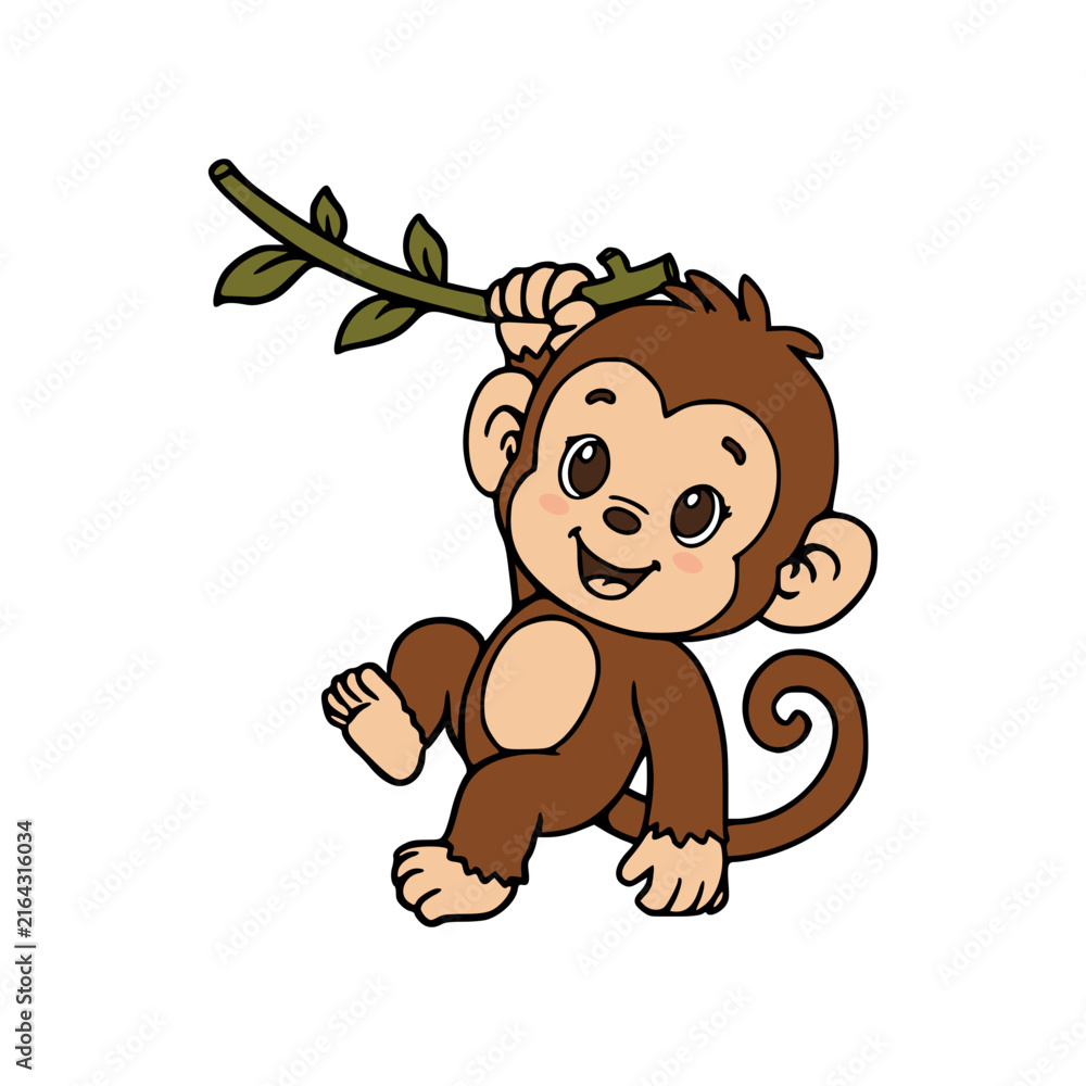 Obraz premium Playful Monkey Swinging Jungle Vine Artwork