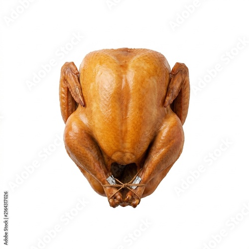 Whole roasted turkey presented on a white background  