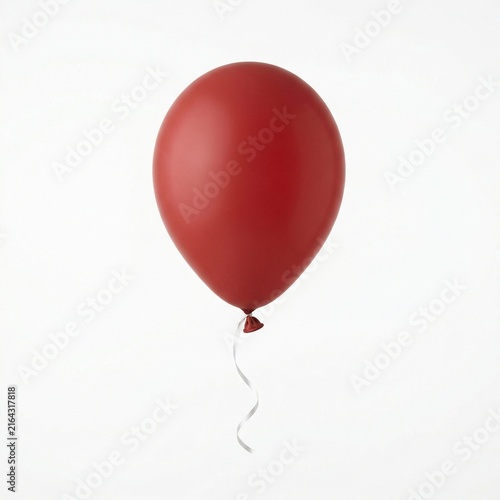 Red balloon with a ribbon on a plain white background  