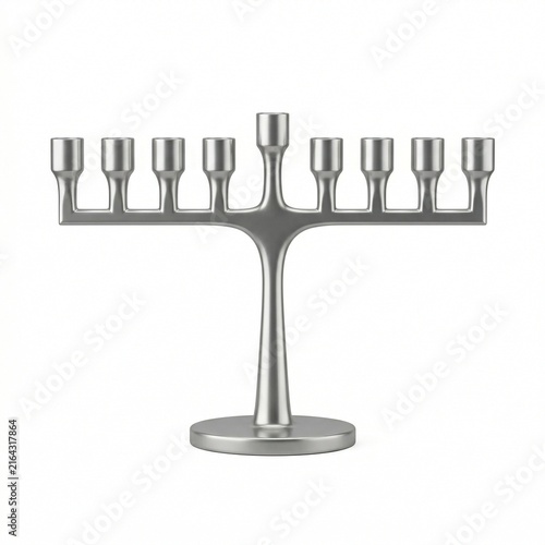 Silver menorah with nine candle holders for Hanukkah celebration  