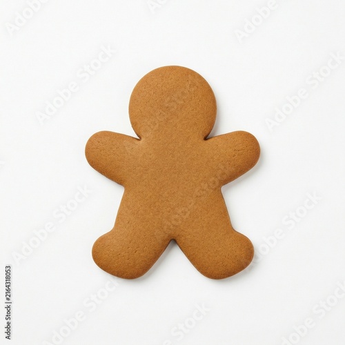 Gingerbread cookie in the shape of a man on a plain background  