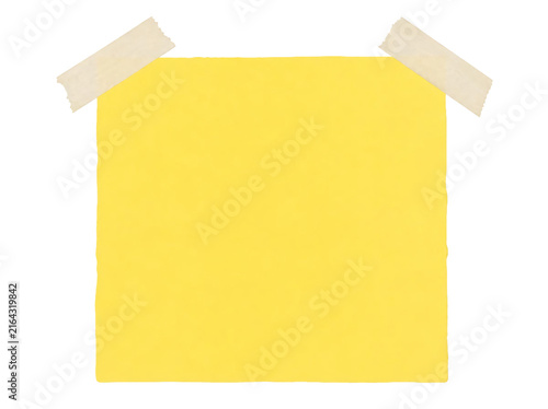 Yellow paper note with tape isolated on transparent background