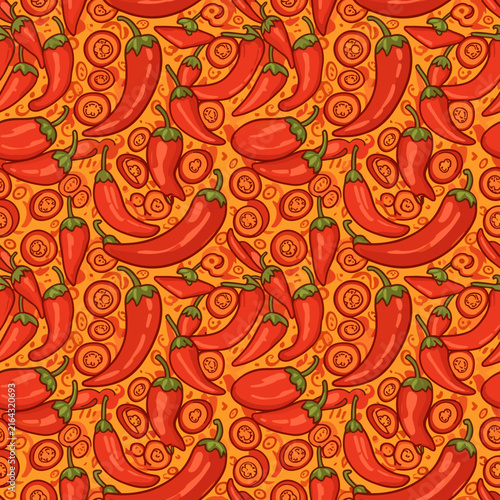 Swirling Pattern of Fiery Red Chili Peppers