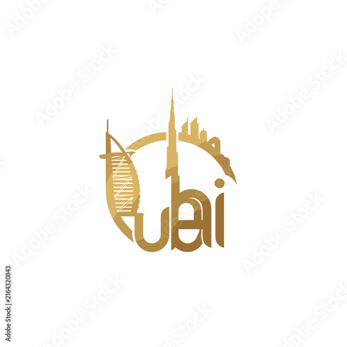 Golden Dubai Text Logo with Skyline Elements