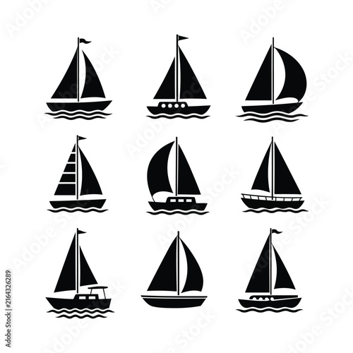 Sailboat Silhouette Icon Collection