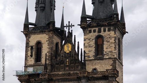 Photography part of the Tyn Church facade in Prague, Czech Republic