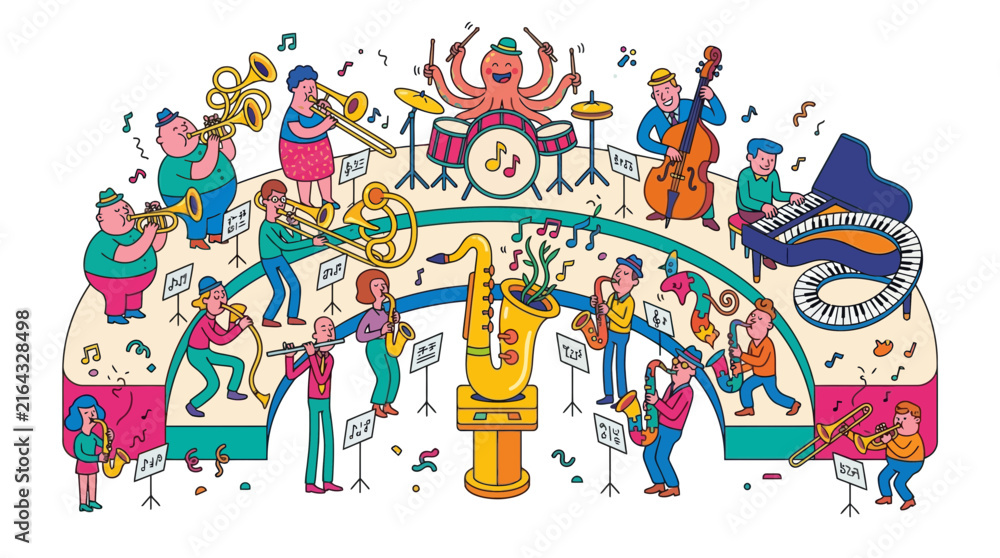 Fototapeta premium VibrantOrchestraPlayingTogetherHarmoniouslyIllustration.