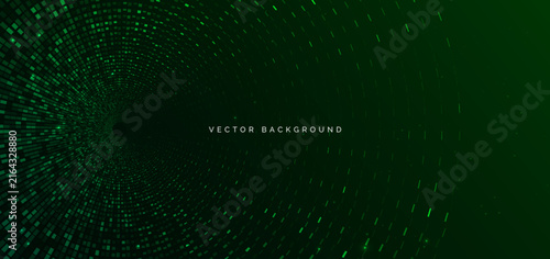 Abstract futuristic green technology background featuring glowing square pattern.