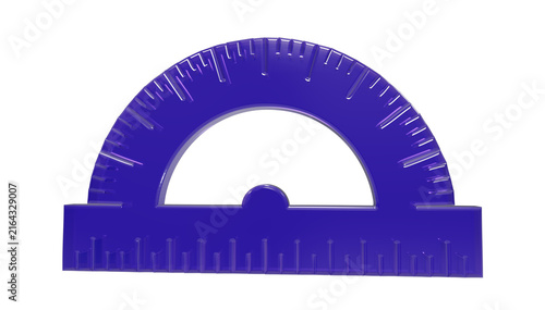 Foto A single purple plastic semicircular protractor isolated on a plain white backgr
