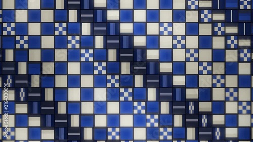 Japanese Ichimatsu Checkered Pattern Tiles Flipping in Rhythmic Waves Seamless Loop in soft indigo tones