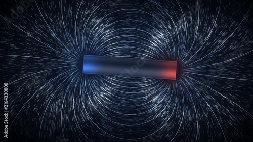 Magnetic Field Lines of a Bar Magnet Dipole with Iron Filings Physics Visualization Seamless Loop in deep crimson tones