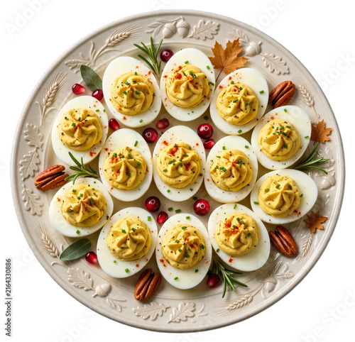 Deviled Egg Platter With Autumn Garnish Isolated on Transparent Background