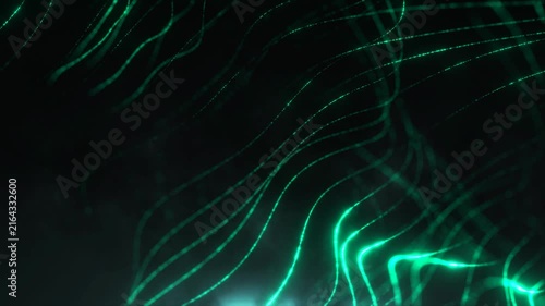 Dynamic luminous lines resembling fiber optics or digital data flow. Futuristic concept for cyber security and tech.