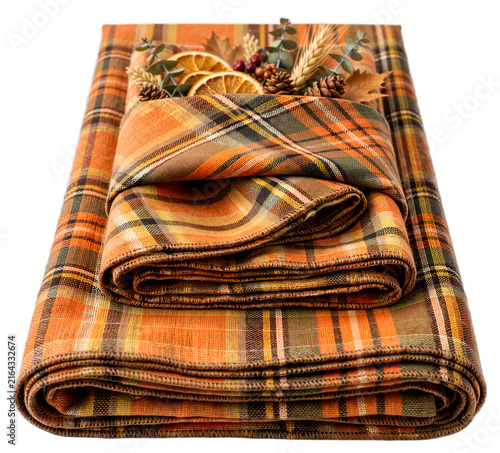 Folded Plaid Thanksgiving Tablecloth Isolated on Transparent Background