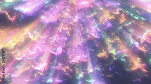 Magical cosmic background featuring vibrant colorful clouds and divine sunbeams. Perfect for fantasy, spiritual or space themes.