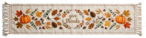 Give Thanks Table Runner With Autumn Pattern Isolated on Transparent Background