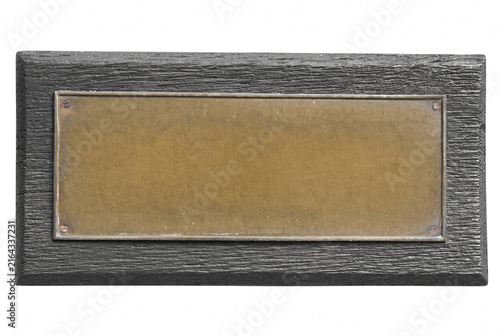 Cuadro en lienzo Blank Antique Brass Plaque on Textured Wooden Frame