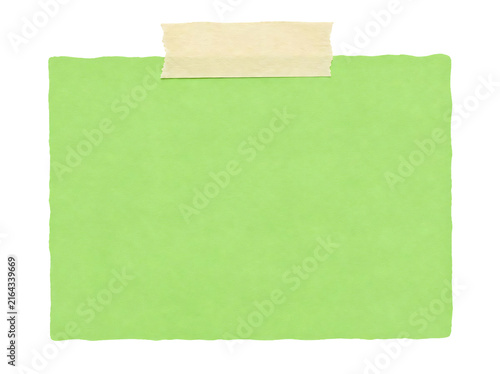Green paper note with tape isolated on transparent background