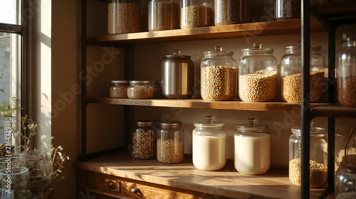 Refill station with glass jars evoking honest documentary mood and credible zero waste atmosphere generative AI