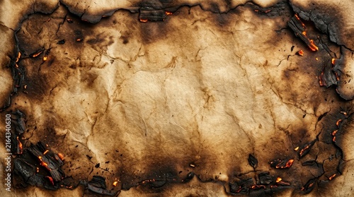 Aged burnt paper texture with rough edges and dark charring