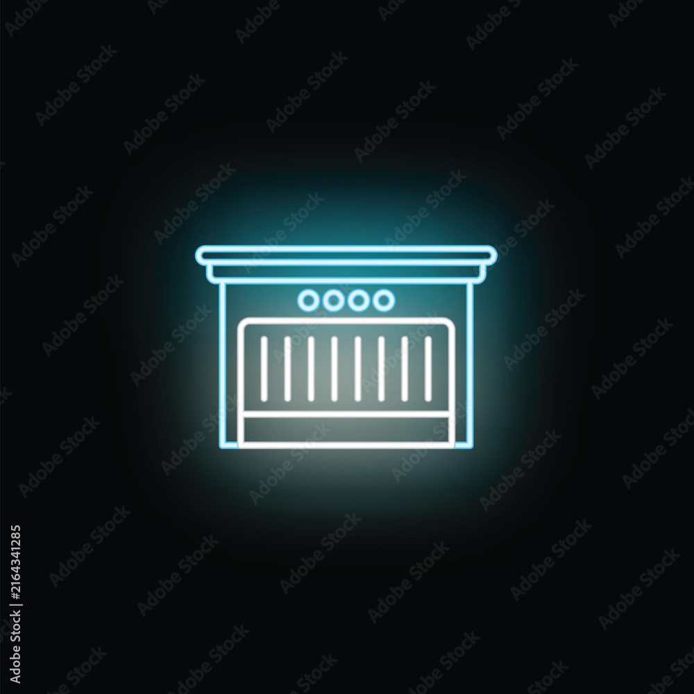 Fototapeta premium Electric fireplace icon glowing with blue neon light on a dark background