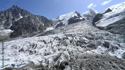 Aerial Panoramic View of La Jonction Glacier Junction on Mont Blanc Massif Chamonix French Alps