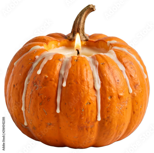 Pumpkin With White Glaze Candle Drip Isolated on Transparent Background