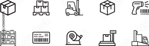 Logistics and Warehouse Management Line Icons