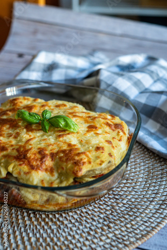 Konstfotografi Homemade Baked Vegetable Lasagna with Golden Cheese