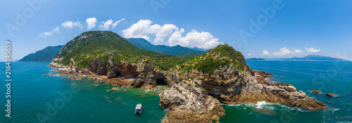 Aerial View of Shenzhen Yangmeikeng Luzui cliff and Dongshan Luzui, Dapeng Peninsula, Shenzhen, Guangdong Province, China
