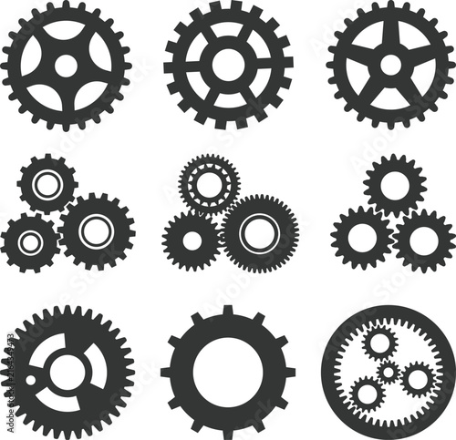 Gear set silhouette. Cogwheel gears icon collection. Settings mechanism symbol Style svg. Vector illustration.