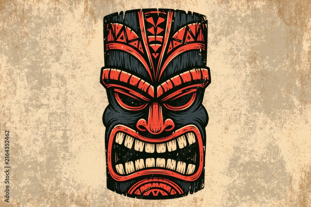 Fototapeta premium Grinning tiki mask representing polynesian culture and tribal art