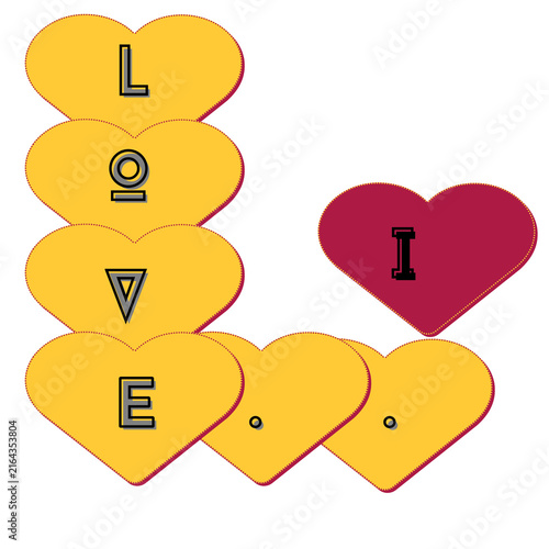 Bild auf Leinwand Colorful heart shapes spelling I love you in playful design
