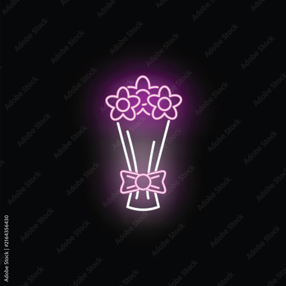 Fototapeta premium Pink glowing floral bouquet with a bow creating a sweet romantic icon