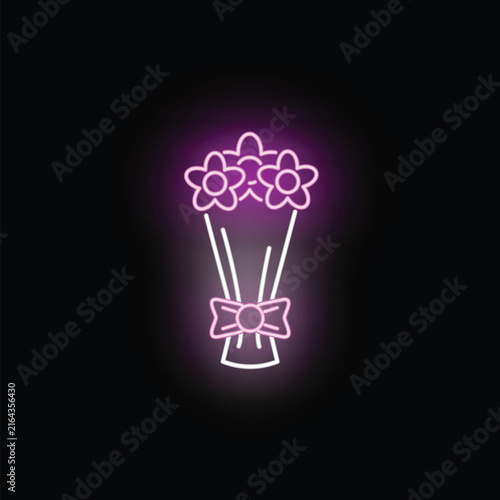Pink glowing floral bouquet with a bow creating a sweet romantic icon