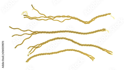 Konstfotografi Golden string, set rope flying, isolated on white background, clipping path, des