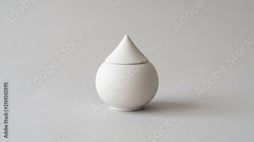 Plakat w ramie 円錐形の蓋が付いた白い丸形陶器容器