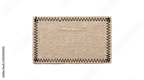Naklejka Rectangular Woven Burlap Placemat With Zigzag Stitch Border.