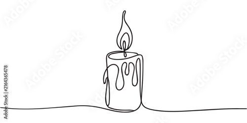 Minimalist Continuous Line Drawing of a Burning Candle. 